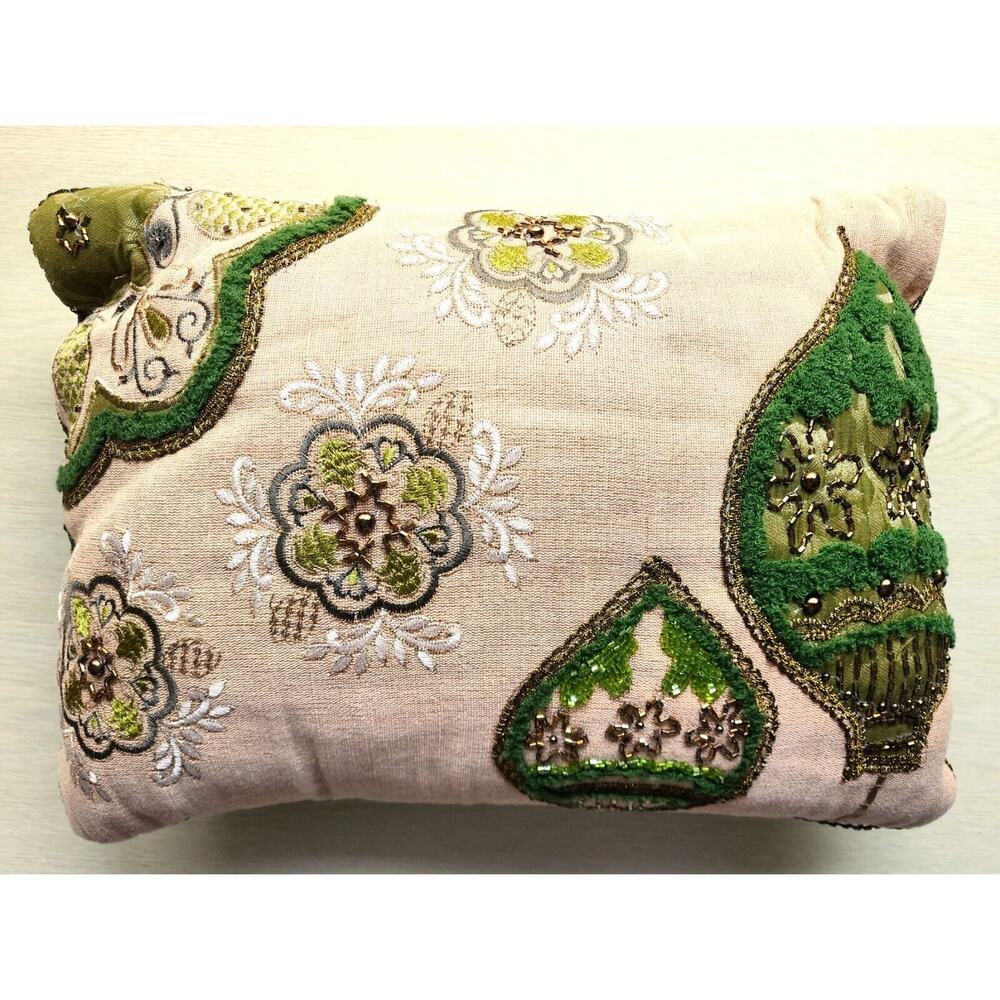 Throw Pillow-Pier 1-Vintage-Green-Beaded-Textured-Pillow Inside-16"X12"-Zipper